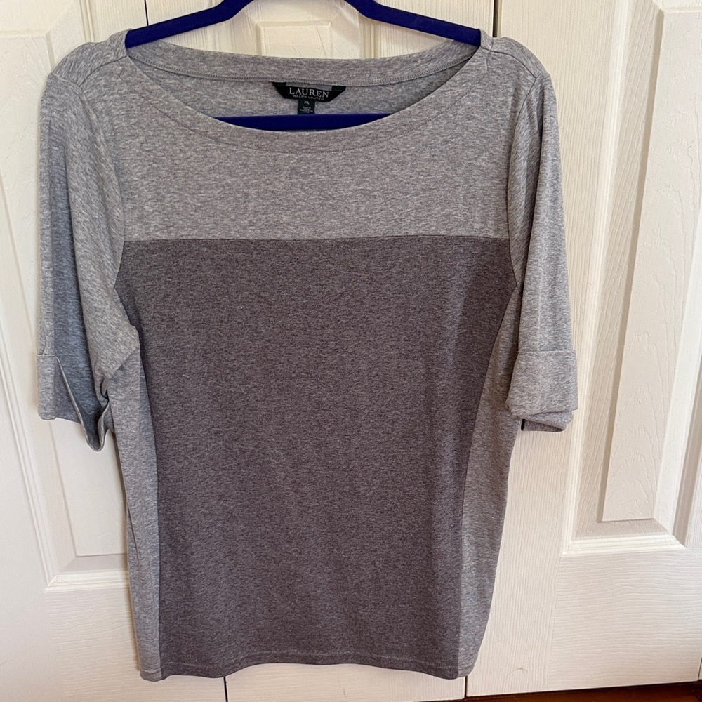 Lauren Ralph Lauren Two-Tone Gray Short Sleeve Knit Top size XL. Nwt’s